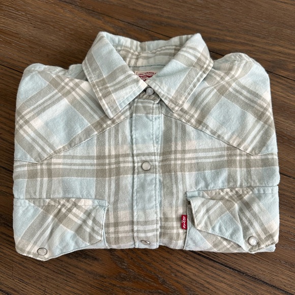 Levi's Other - Levi's long sleeve, pearl snap button Gray and‎ Blue Plaid Casual Shirt